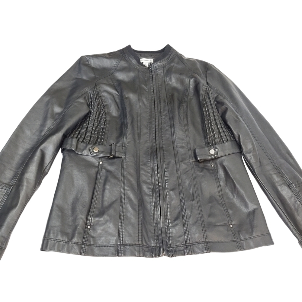 Susan Graver Women's Black Faux Leather Jacket Size M - Picture 5 of 12